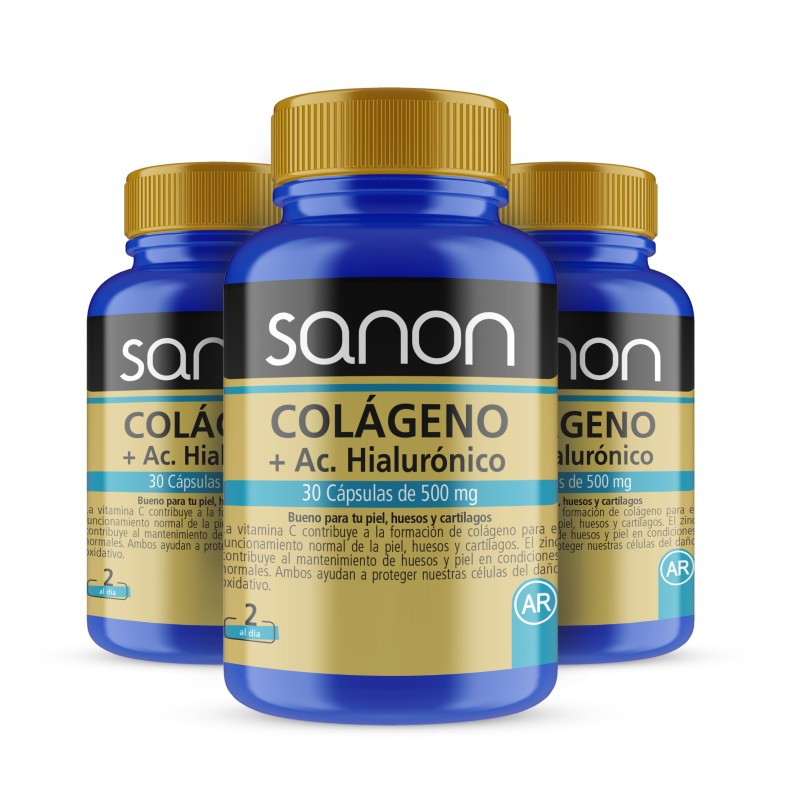 SANON Colágeno + Ácido Hialurónico 30 cápsulas pack 3