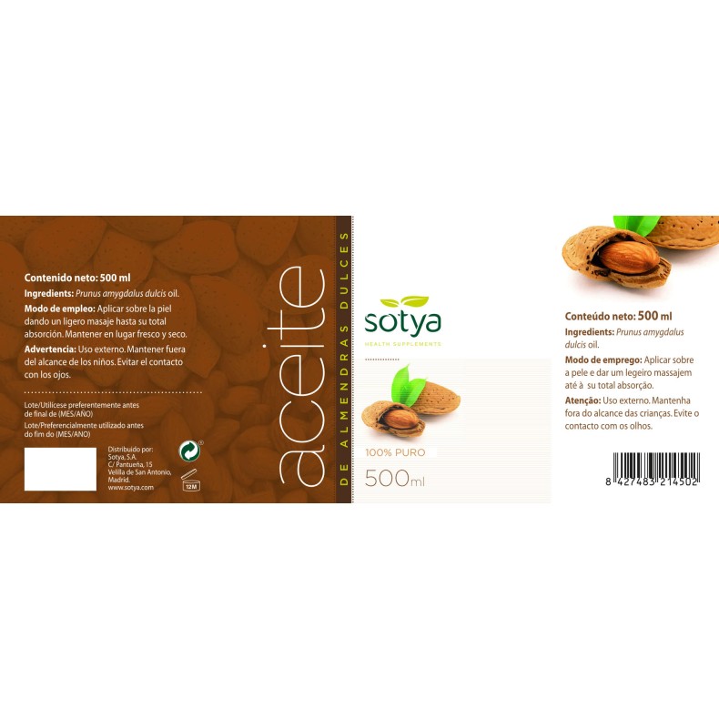 SOTYA Aceite Almendras Dulces 500 ml SOTYA Aceite Almendras Dulces 500 ml