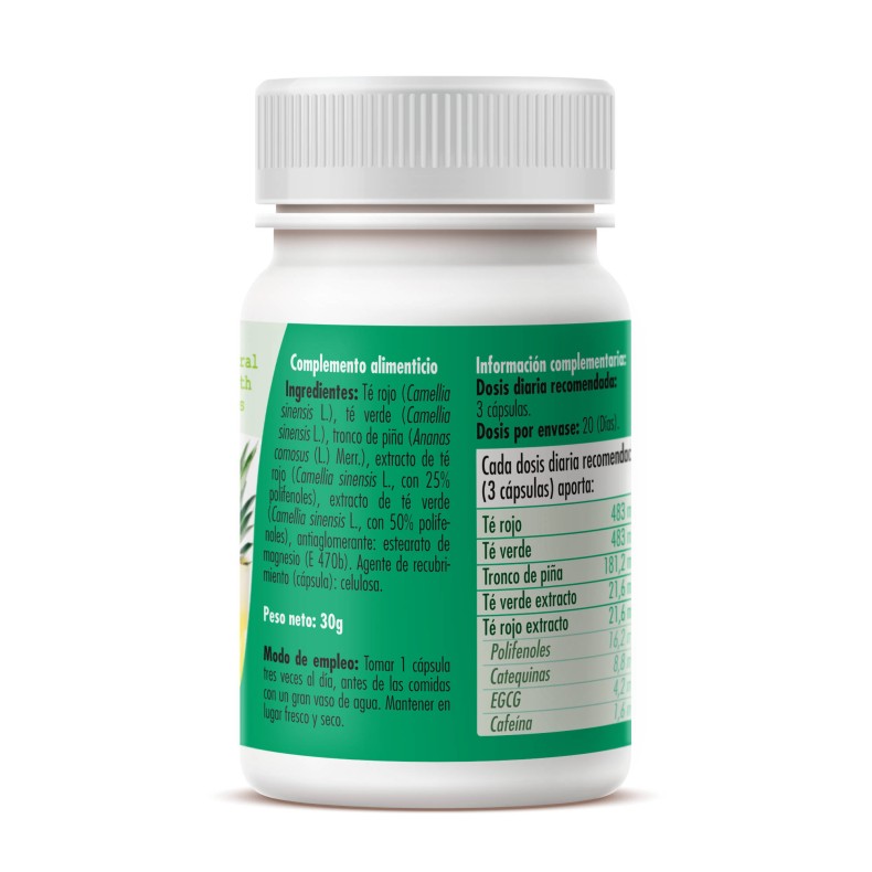 GHF Té verde, té rojo y piña 60 cápsulas 500 mg GHF Té verde, té rojo y piña 60 cápsulas 500 mg