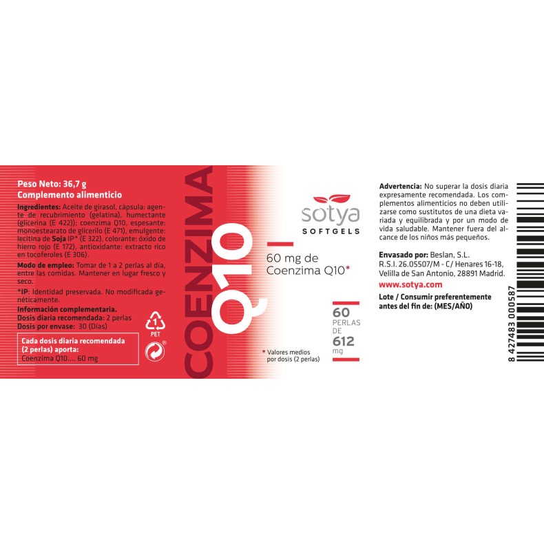 SOTYA Coenzima Q10 60 perlas de 612 mg SOTYA Coenzima Q10 60 perlas de 612 mg