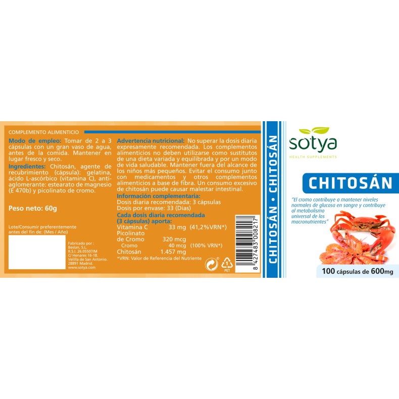 SOTYA Chitosán 100 cápsulas 600 mg