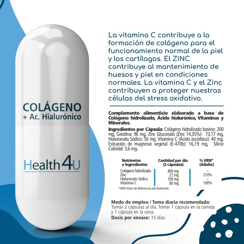 H4U Colágeno + Ácido hialurónico 30 cápsulas pack 2
