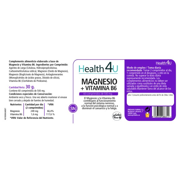 H4U Magnesio + vitamina B6 60 comprimidos pack 2