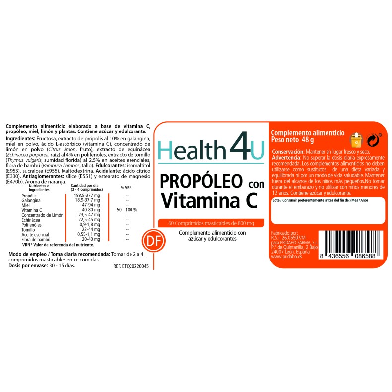 H4U Propóleo con vitamina C 60 comprimidos masticables  pack 2
