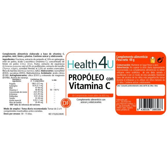 H4U Propóleo con vitamina C 60 comprimidos masticables  pack 2