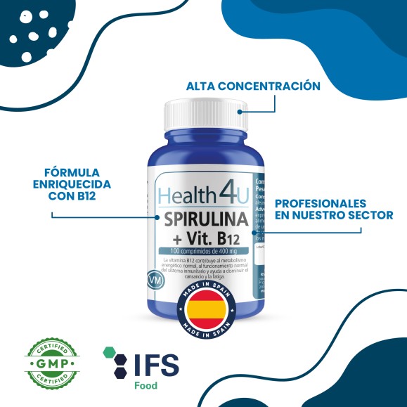 H4U Spirulina+ Vitamina B12 100 comprimidos pack 3