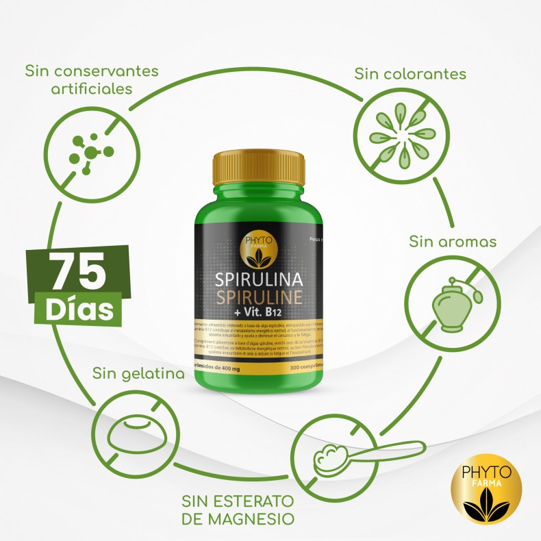 PHYTOFARMA Spirulina + vitamina B12 300 comprimidos Pack 2