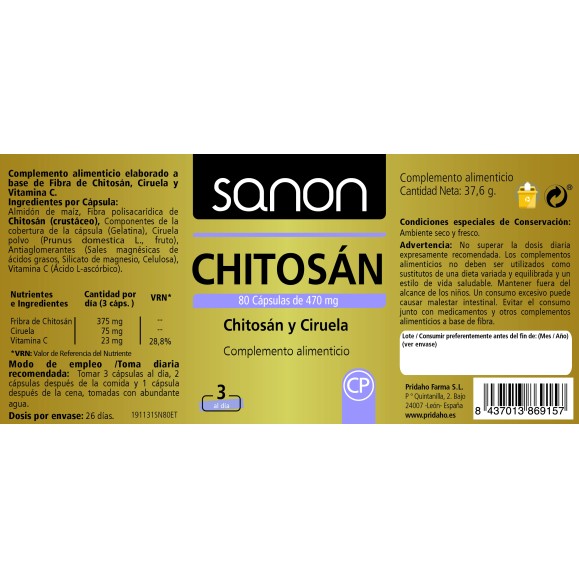 SANON Chitosán 80 cápsulas Pack 3