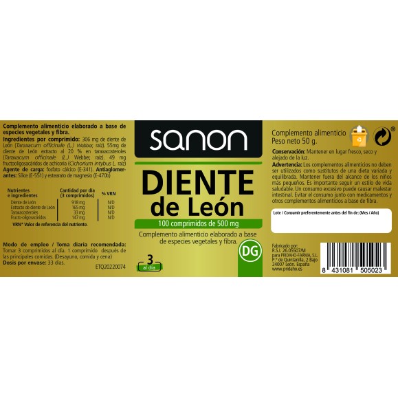 SANON Diente de León 100 comprimidos Pack 3
