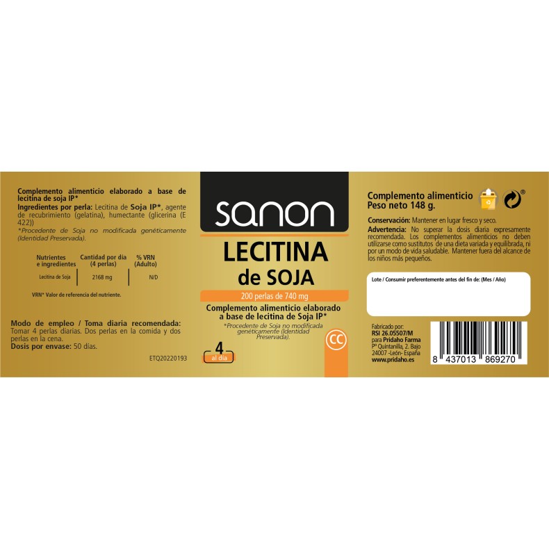 SANON Lecitina de Soja 200 perlas Pack 2