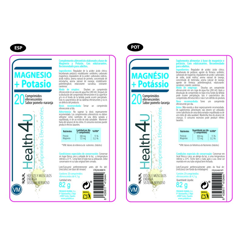 H4U Magnesio + Potasio 20 comprimidos efervescentes