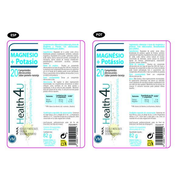 H4U Magnesio + Potasio 20 comprimidos efervescentes