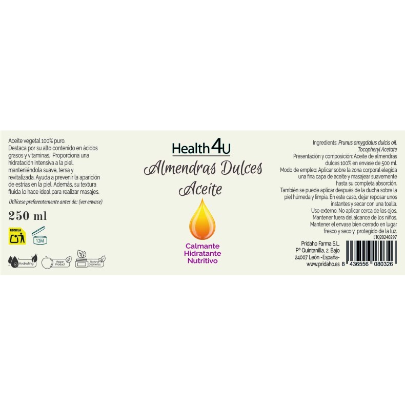 H4U Aceite de almendras dulces 250 ml