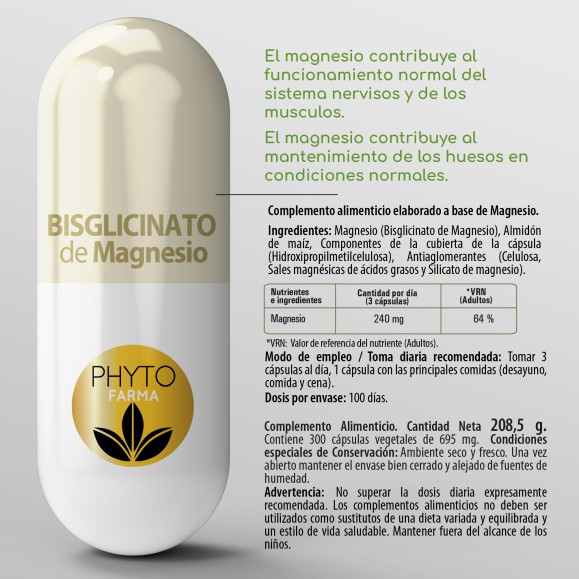 PHYTOFARMA Bisglicinato de Magnesio 300 caps vegetales