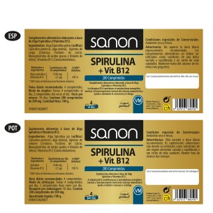 SANON Spirulina + vitamina B12 200 comprimidos 2