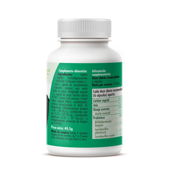 GHF Carbón activado con probióticos 90 cápsulas 550 mg