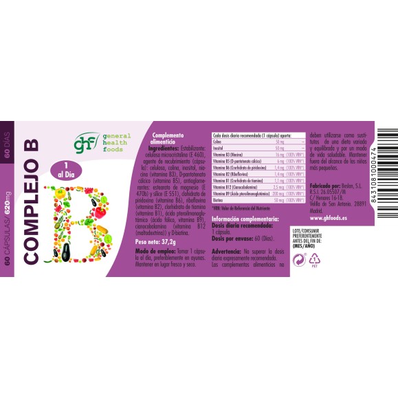 GHF Complejo B 60 cápsulas vegetales
