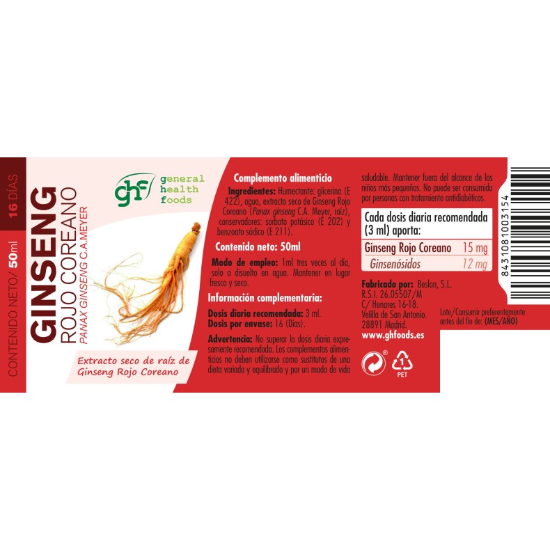 GHF Extracto de ginseng rojo coreano 50 ml