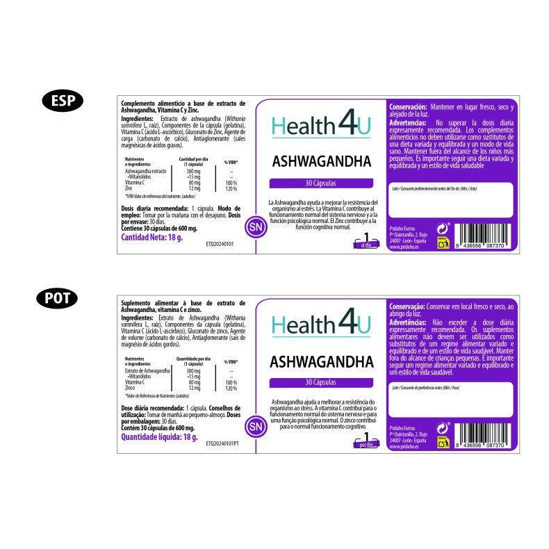 H4U Ashwagandha 30 cápsulas