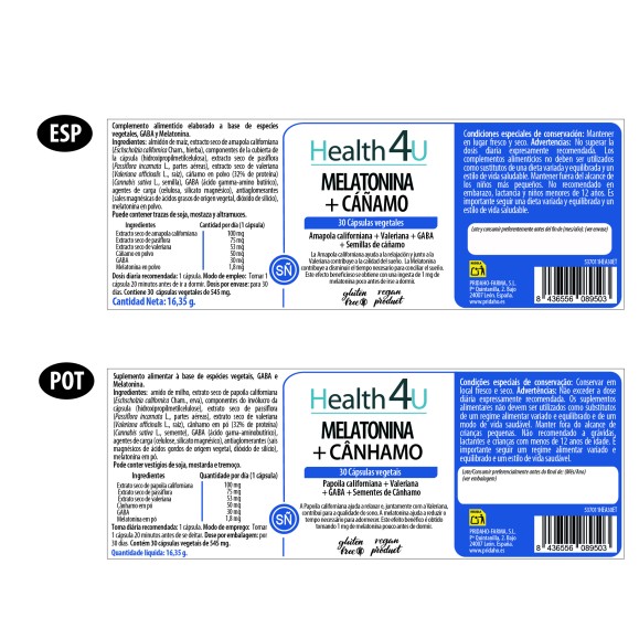 H4U Melatonina + Cáñamo 30 cápsulas vegetales