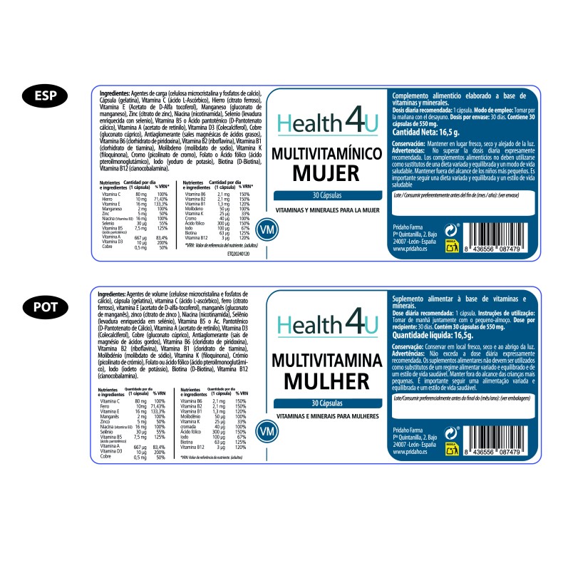 H4U Multivitamínico mujer 30 cápsulas