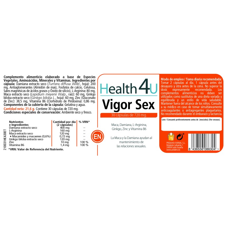 H4U Vigor sex 30 cápsulas pack 3