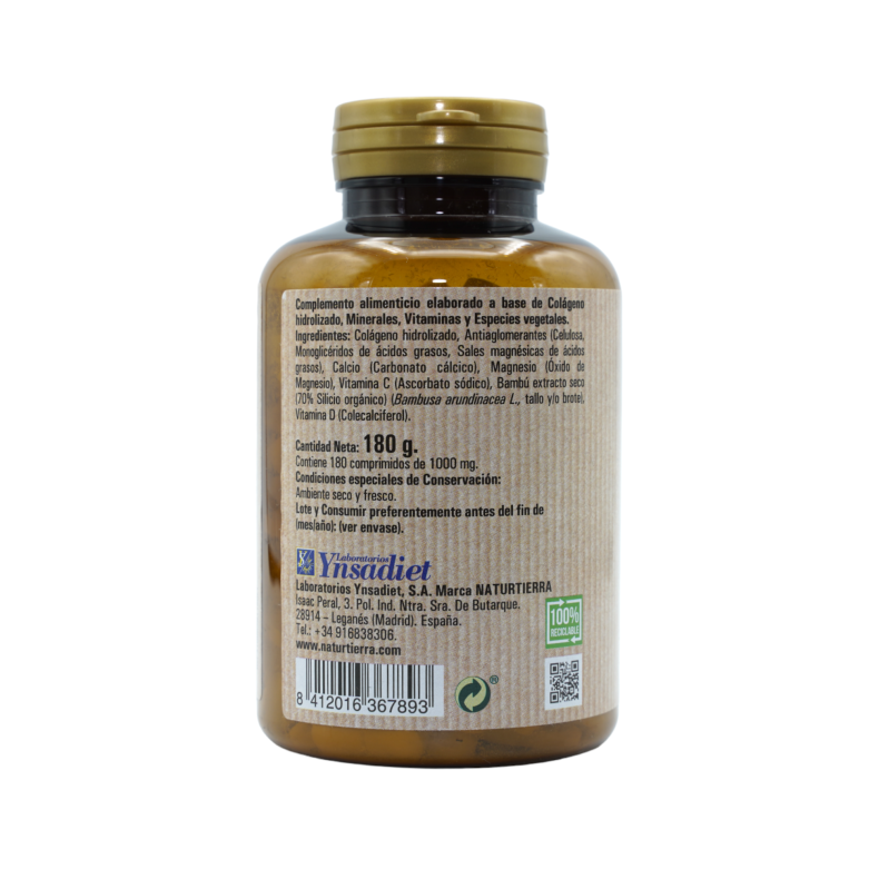NATURTIERRA Colágeno con Magnesio+Silicio orgánico+Vitaminas C y D 180 comprimidos