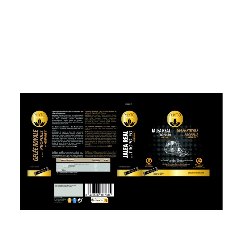 PHYTOFARMA Jalea real con propóleo + Vitamina C 12 stick de 10 ml