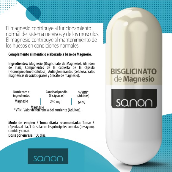 SANON Bisglicinato de Magnesio 300 cápsulas vegetales