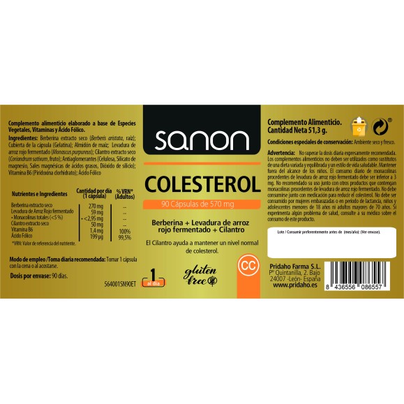 SANON Colesterol (Bergamota + Cilantro) 90 cápsulas pack 2