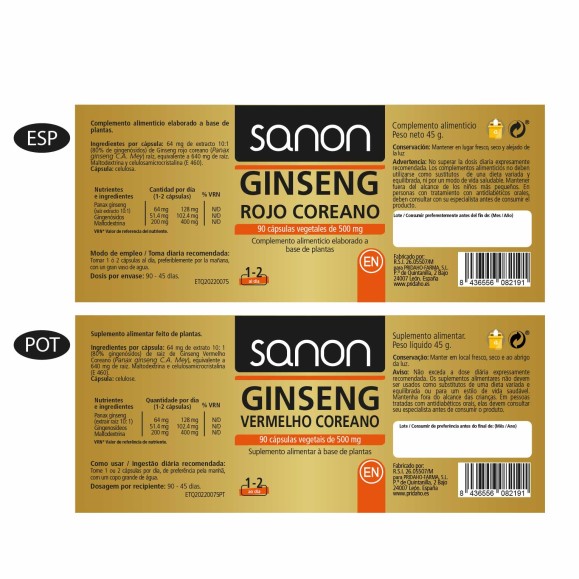 SANON Ginseng Rojo Coreano 90 cápsulas vegetales