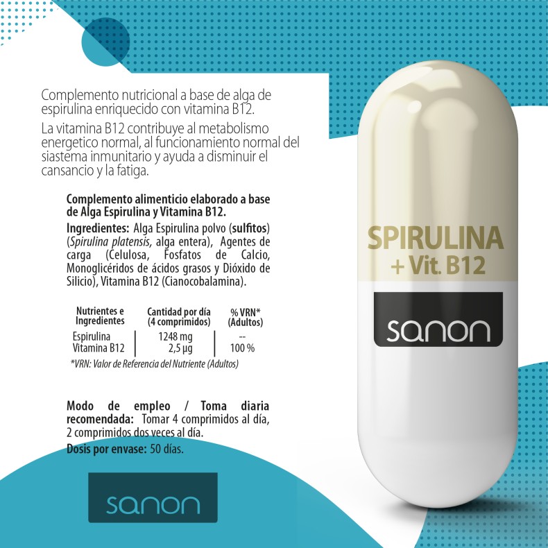 SANON Spirulina + vitamina B12 200 comprimidos