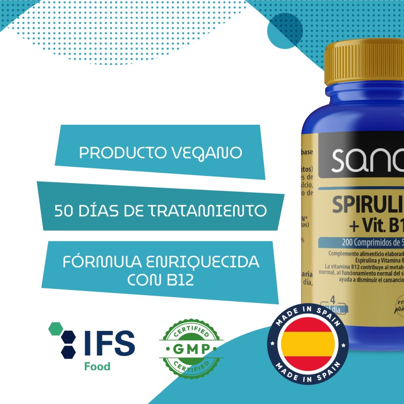 SANON Spirulina + vitamina B12 200 comprimidos