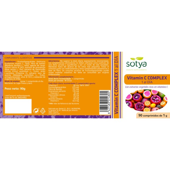 SOTYA Vitamina C Complex 90 comprimidos de 1 g