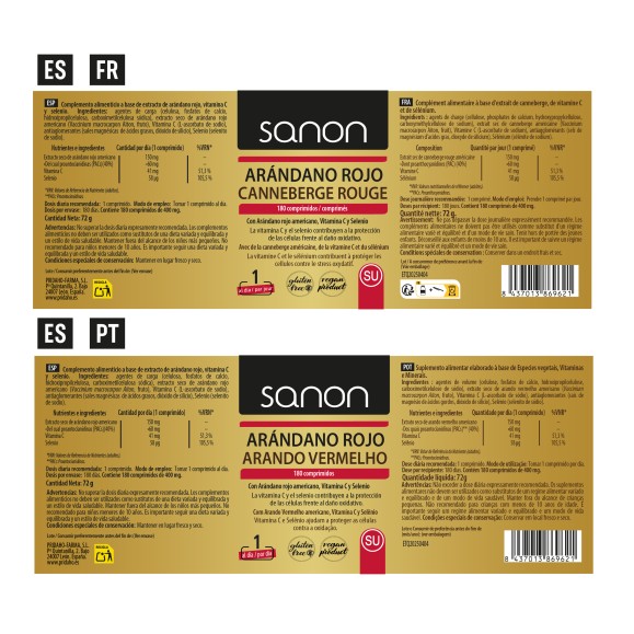 SANON Arándano Rojo 180 comprimidos