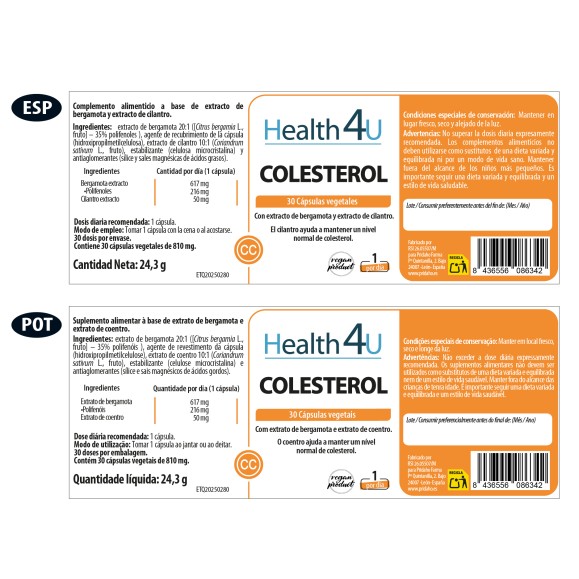 H4U Colesterol (Bergamota + Cilantro) 30 cápsulas vegetales pack 3