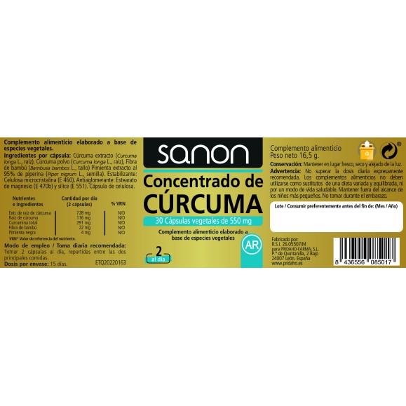 SANON Concentrado de Cúrcuma 30 cápsulas vegetales pack 3