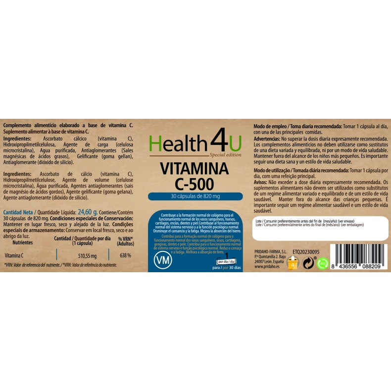 H4U Vitamina C-500 30 cápsulas special edition