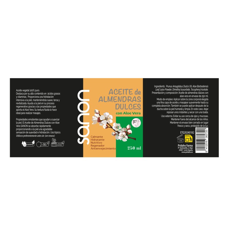 SANON Aceite de Almendras con Aloe Vera 250 ml