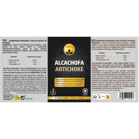 PHYTOFARMA Alcachofa 60 cápsulas vegetales