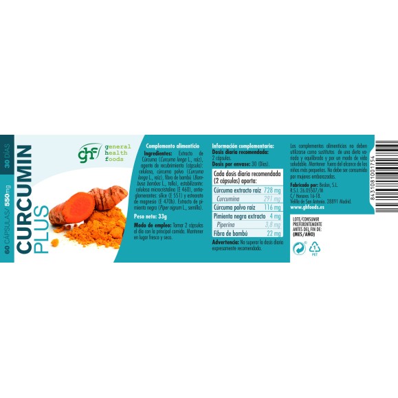GHF Curcumin plus 60 cápsulas 550mg