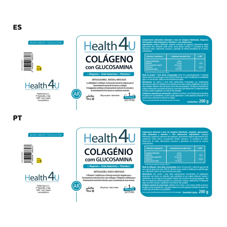 H4U Colágeno + glucosamina en polvo 200 g