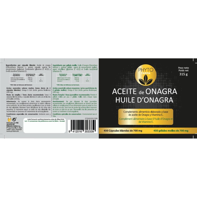 PHYTOFARMA Aceite de onagra 450 cápsulas blandas