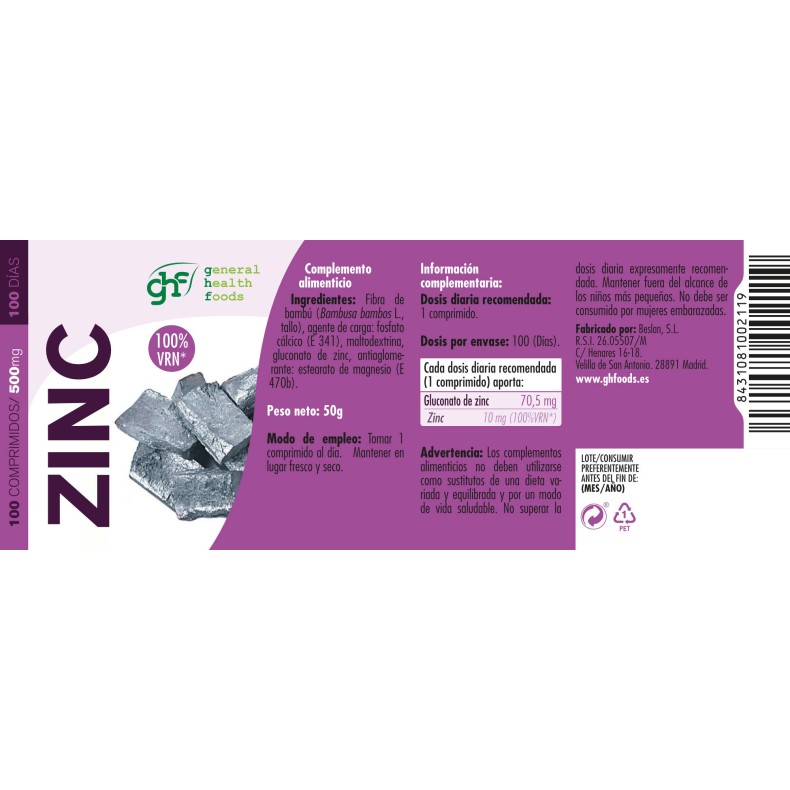 GHF Zinc 100 comprimidos
