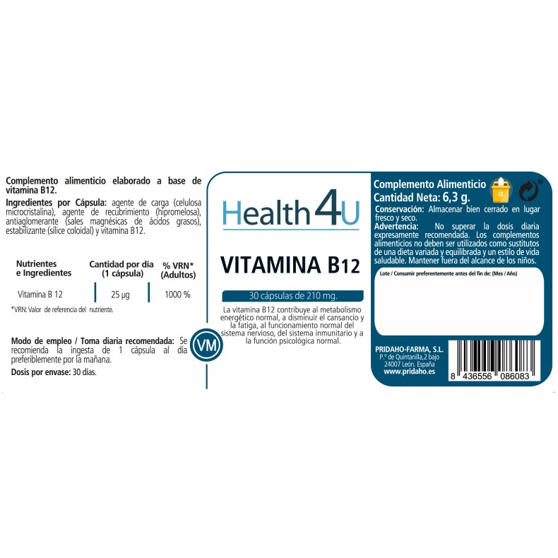 H4U Vitamina B12 30 cápsulas