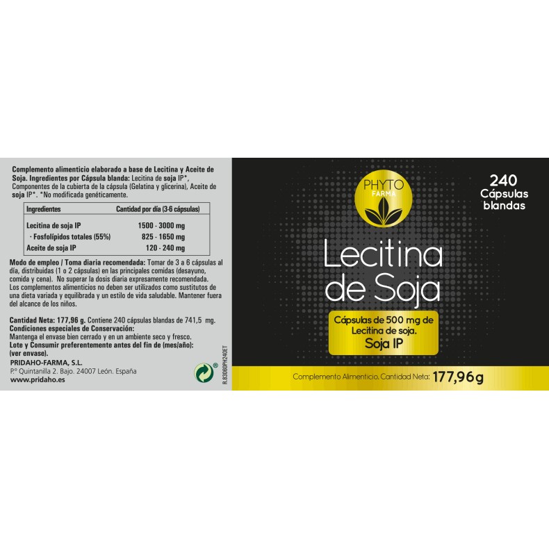 PHYTOFARMA Lecitina de Soja 240 capsulas blandas Pack 2
