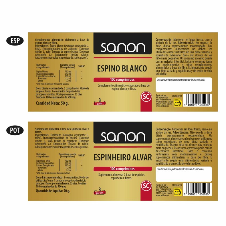 SANON Espino Blanco 100 comprimidos