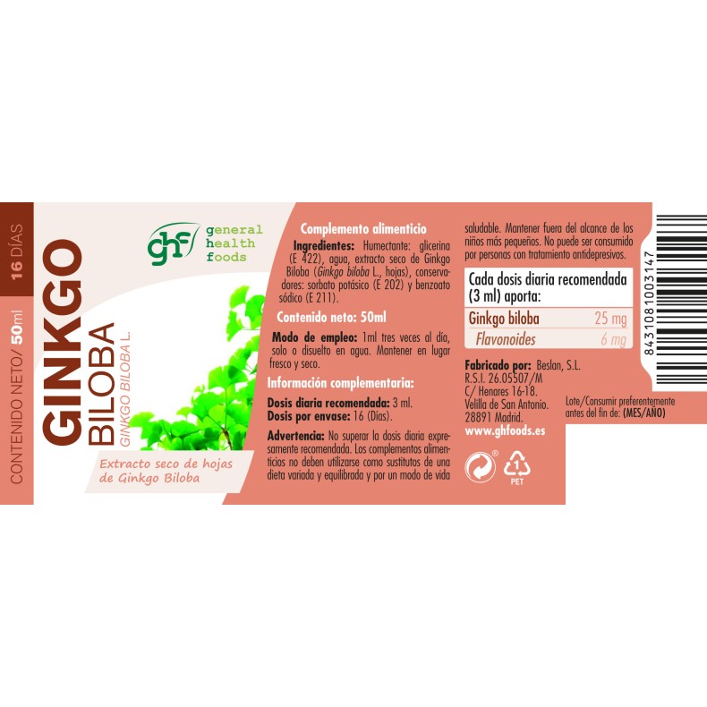 GHF Extracto de Gingko Biloba 50 ml