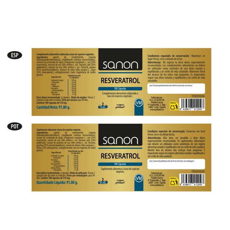 SANON Resveratrol 180 cápsulas