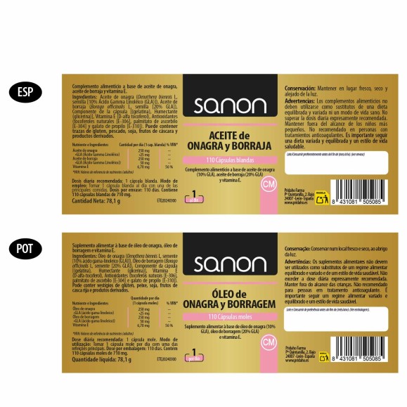 SANON Aceite de Onagra y Borraja 110 cápsulas blandas